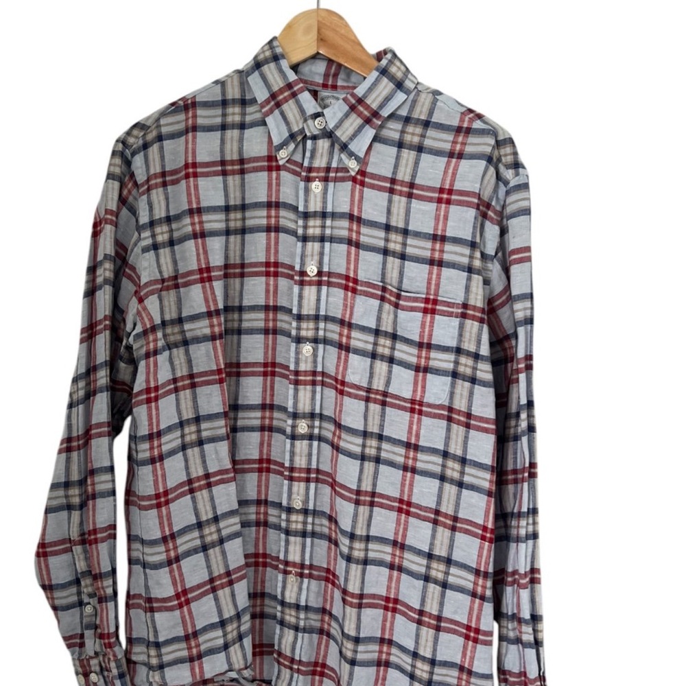 Brooks Brothers Red and Blue Plaid Linen Size Large Casual Shirt EUC - Picture 6 of 7